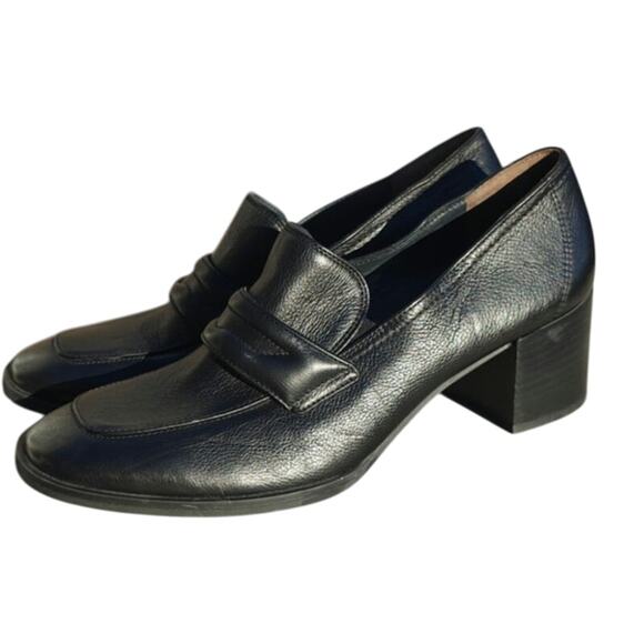 Black Paul Green heeled Penny loafers sz 9 - Picture 1 of 6